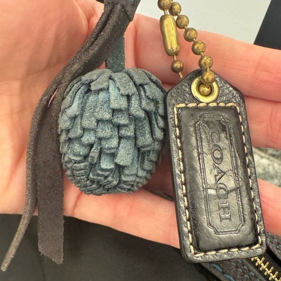 Coach Y2K Vintage 2000s Hampton Black Nylon Satin Hobo Teal Interior Purse - Picture 7 of 14